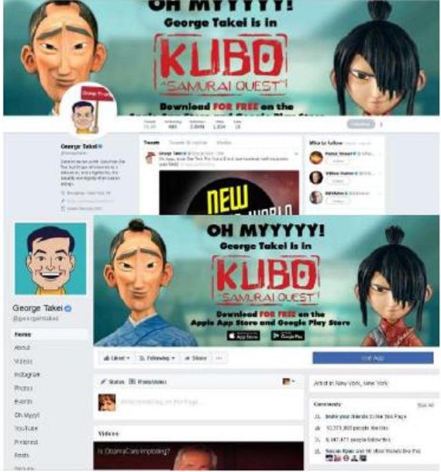 George Takei's Twitter and Facebook headers Sept 2017