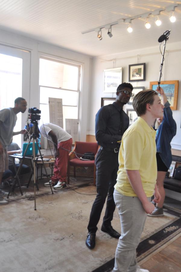 Actors Kameron Badgers and Elijah Britton on the set of FreeLane Film's Beyond the Bridge