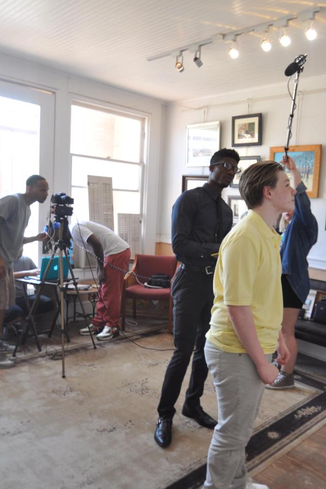 Actors Kameron Badgers and Elijah Britton on the set of FreeLane Film's Beyond the Bridge