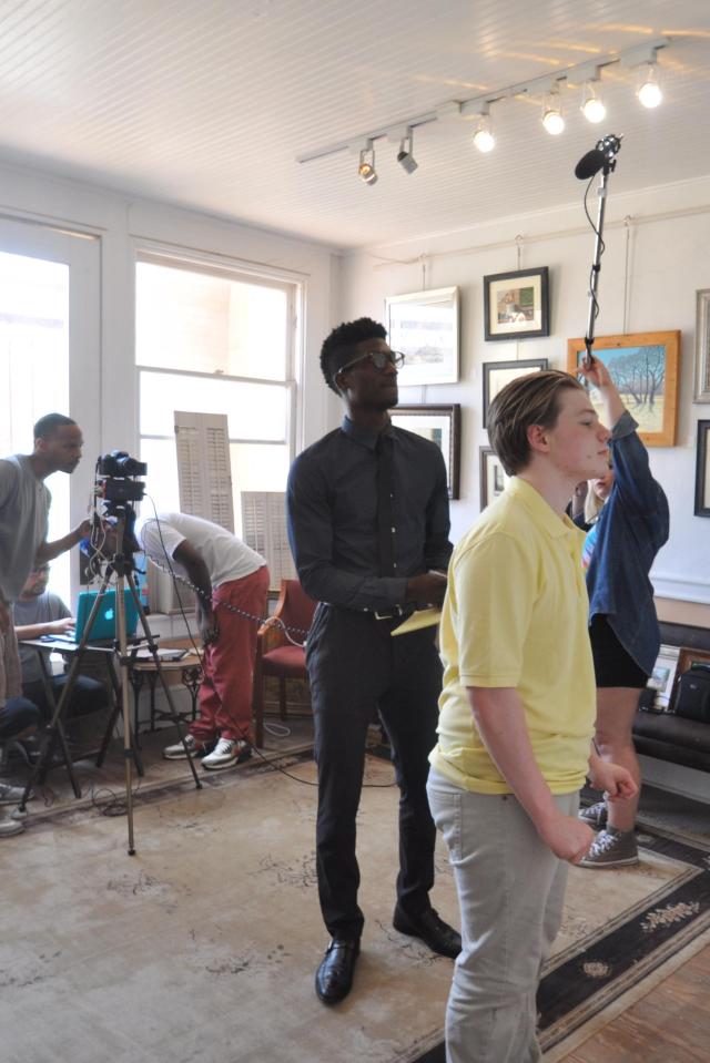 Kameron Badgers and Elijah Britton on the set of Beyond the Bridge
